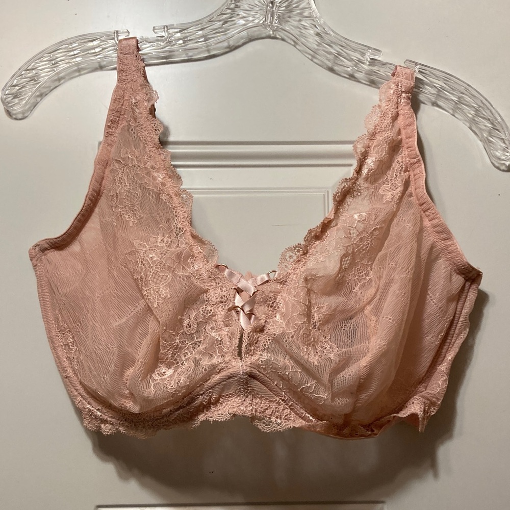 Lace Trim Soft Cup Bra - Blush Pink 38DDD